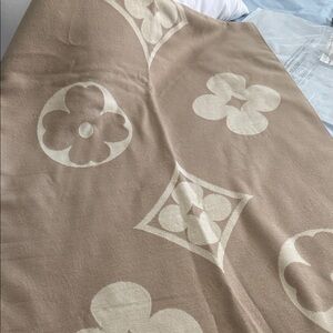 Neutral Floral Monogram Throw Blanket - Cream on Taupe,NWOT. USE IT AS A SCARF